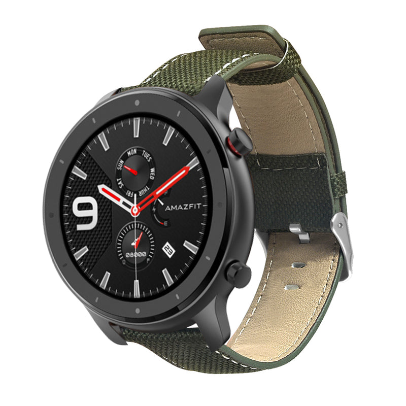 Canvas Leather Watch Band Watch Strap Replacement for 47mm Amazfit GTR Smart Watch