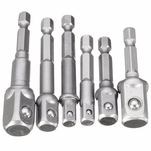6pcs 1/4 Inch Hex Shank Magnetic Nut Driver Set Square Drive Socket Adaptor