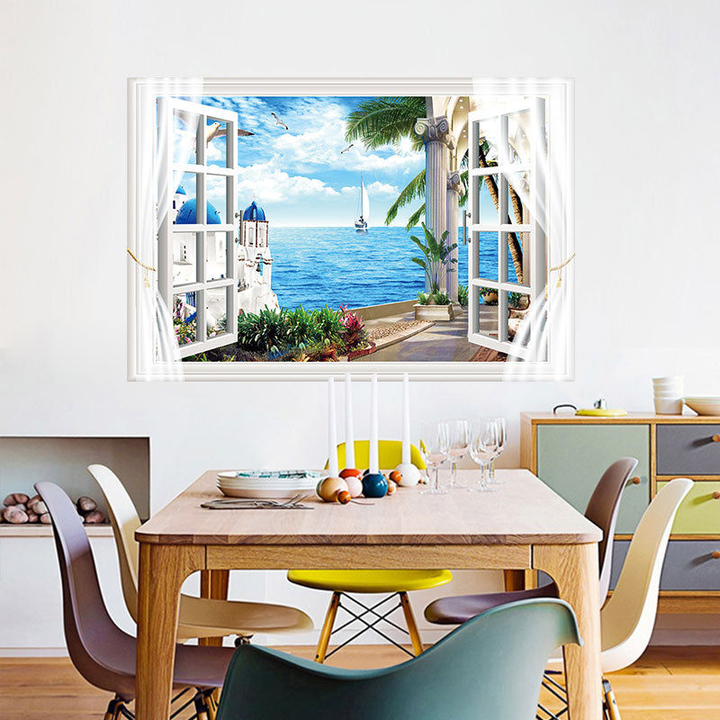 Miico FX82012 Mediterranean Landscape Wall Sticker Window Printing Home Decorative Wall Stickers