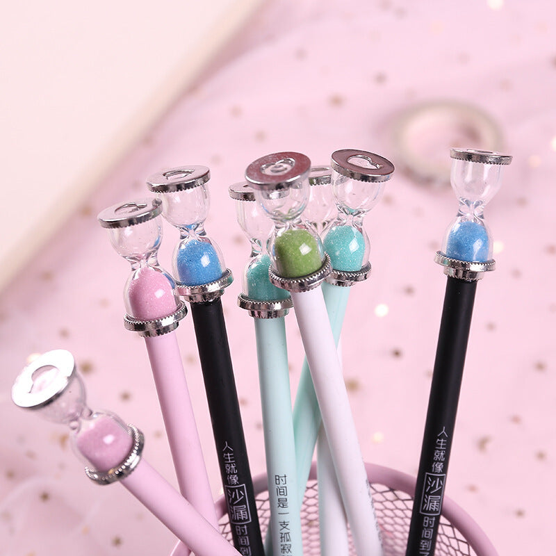 1 Piece Sand Clock Gel Pen Creative Time Hourglass Writing Pen 0.5mm Lovely Signing Pen Timer Students Office School Stationery Random Color