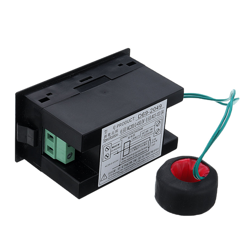 4 In 1 AC Voltmeter Ammeter Power Energy Meter AC 200.0-450.0V 0.01-100A HD Color Screen 180 Degrees LED