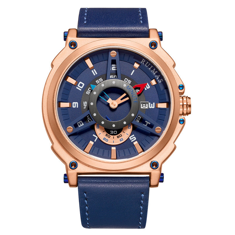 RUIMAS 565 Sport Men Watch 3ATM Waterproof Date Display Leather Strap Quartz Watch