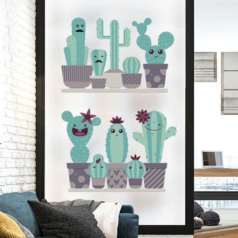 Miico FX82028 Cartoon Wall Sticker Cactus Printing Sticker Glass Door Wall Decoration Stickers DIY Sticker