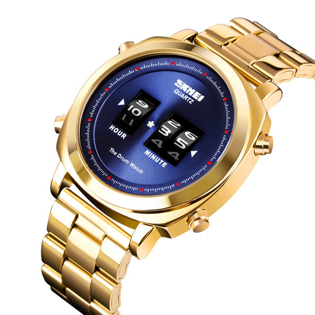 SKMEI 1531 Creative Drum Watch Stainless Steel Waterproof Business Men Watch Quartz Watch