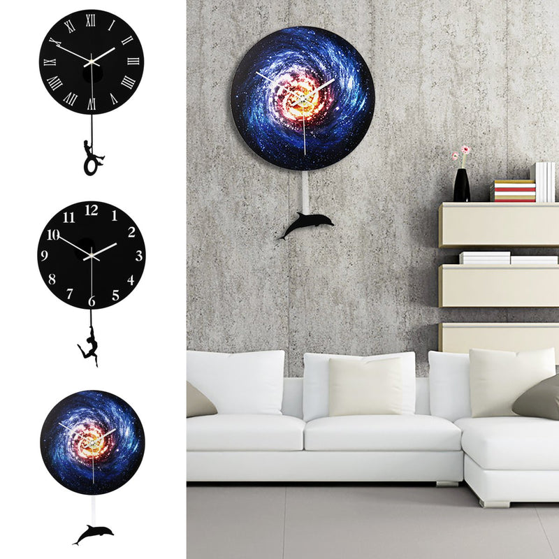 28cm Modern Acrylic Round Swing Tail Wall Clock Home Living Room Watch Decor