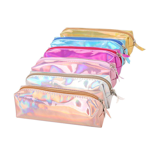 Holographic Stationery Pen Pencil Bag Larger Capacity Case Zip Makeup Cosmetic