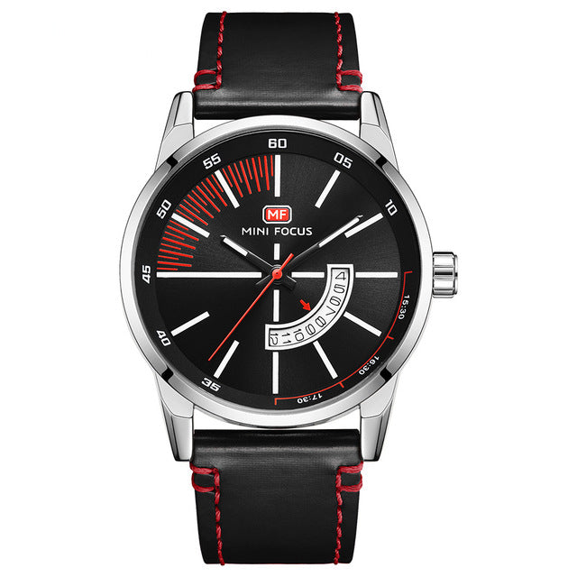 MINI FOCUS MF0132G Leather Strap Waterproof Military Men Watch Quartz Watch