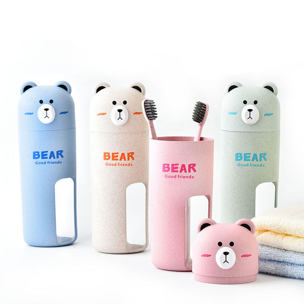 Honana Cute Bear Travel Portable Toothbrush Handle Cup Design 4 Color Options Organizer Storage Box