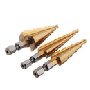 Drillpro 4pcs HSS Titanium Coated Step Drill Bit with Automatic Center Pin Punch 3-12/4-12/4-20mm Step Drill
