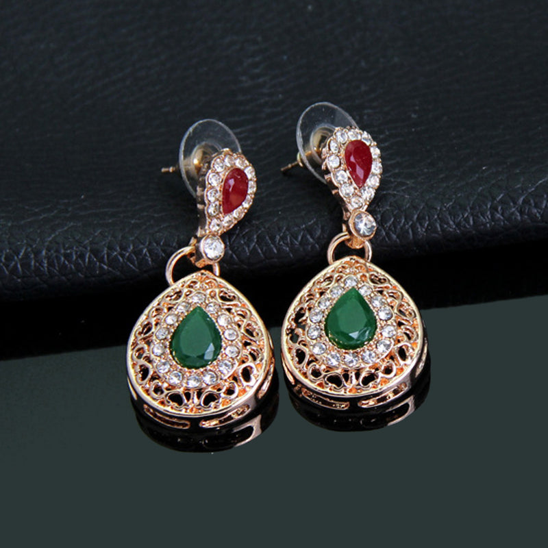 Gold Plated Rhinestone Crystal Wedding Party Necklace Bracelet Ring Earring Set Jewelry Set For Women