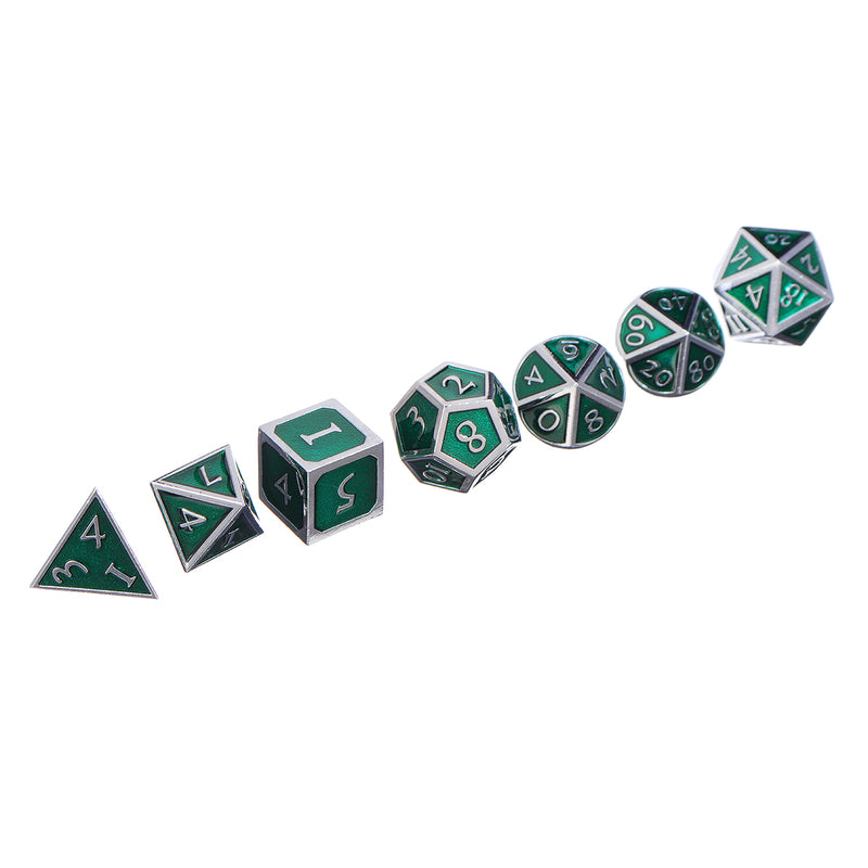 Zinc Alloy Metal Polyhedral Dice Silver Border Green Enamel Body Role Playing Game Dice Gadget RPG