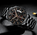 CRRJU 2261 Men Calendar Fashion Dial Simple Needle Full Steel Strap Luminous Display Quartz Watch