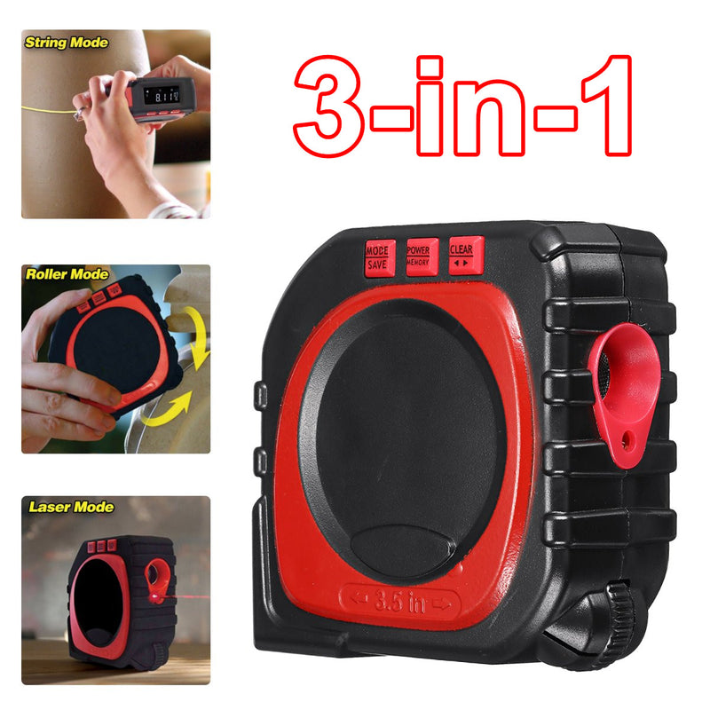 3 In 1 Digital LED Measuring Tape String Sonic Roller Mode Laser Measure Tool Woodworking