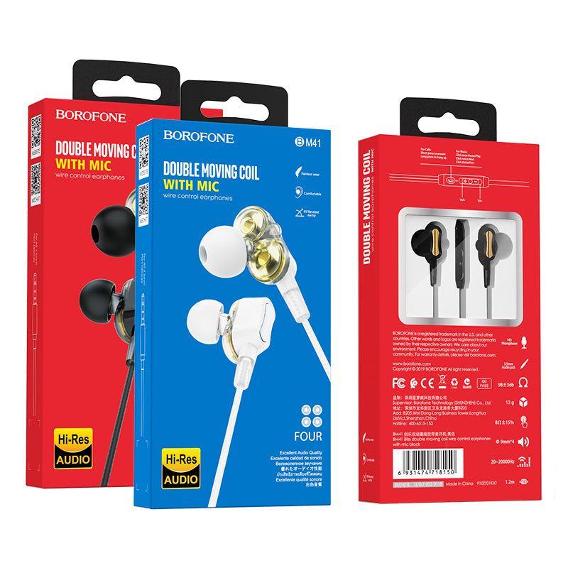 BOROFONE BM41 Universal 3.5mm Music HiFi Earphone Headphones With Mic for Smartphones