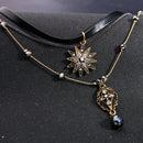 Sweet Multilayer Flower Leather Choker Necklace Water Drop Necklace Ethnic Jewelry for Women