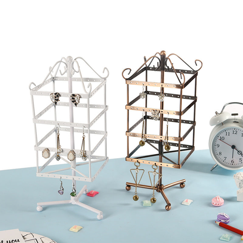 128 Holes Rotating Earring Iron Stand Ring Display Square Jewelry Rack Holder