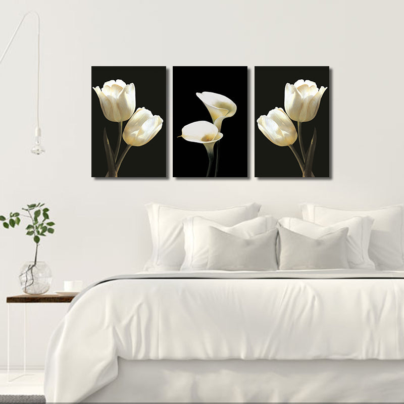 Miico Hand Painted Three Combination Decorative Paintings Botanic White Flower Wall Art For Home Decoration
