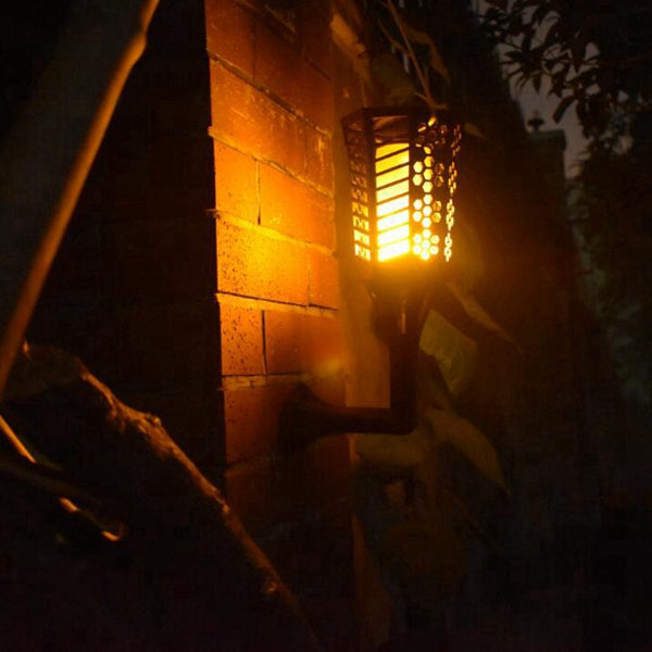 Solar Powered 96 LED Flame Lawn Light Outdoor Waterproof IP65 Garden Path Wall Torch Lamp