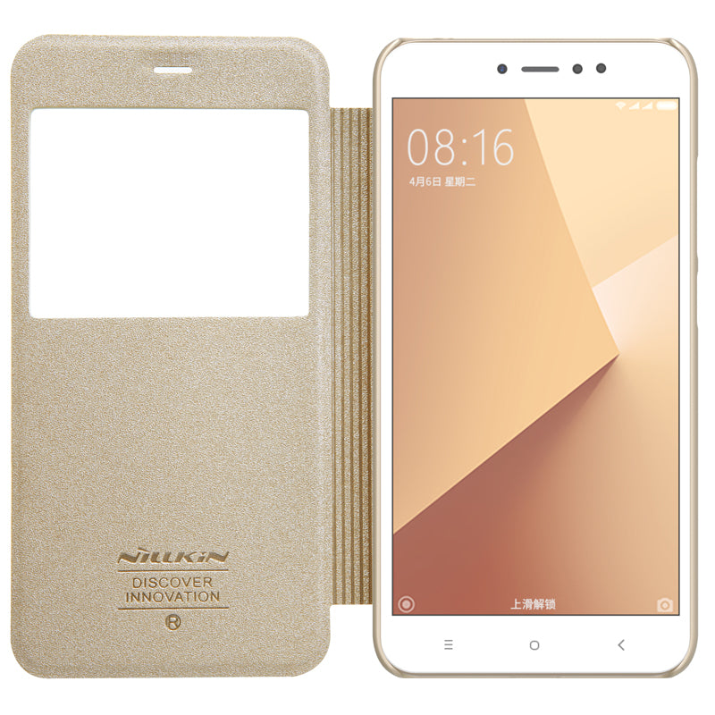 NILLKIN Sparkle PU Leather Case Window Smart Sleep Flip Cover For Xiaomi Redmi Note 5A Prime
