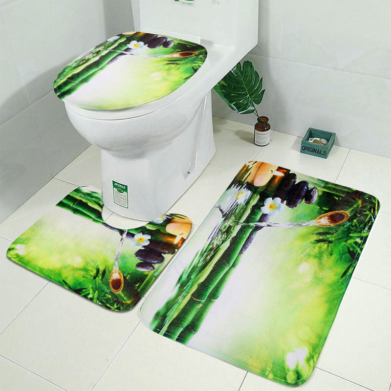 71" x 71" Waterproof Fiber Bathroom Shower Curtain Toilet Cover Non-Slip Rug Mat