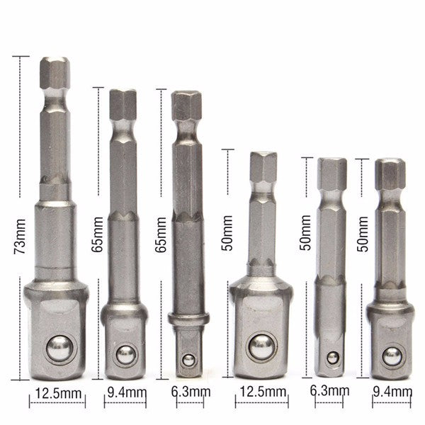 6pcs 1/4 Inch Hex Shank Magnetic Nut Driver Set Square Drive Socket Adaptor