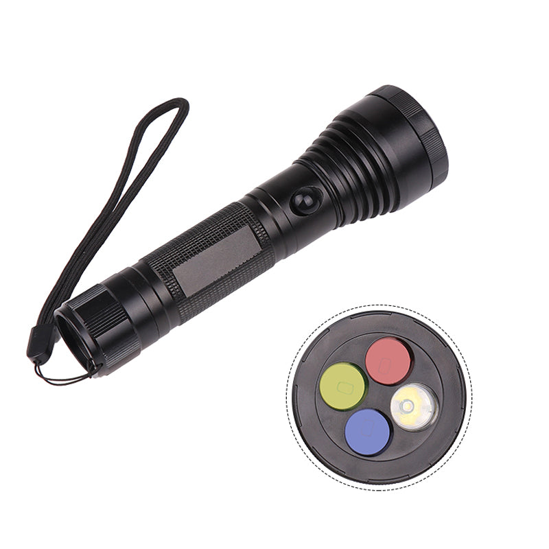 XANES 1272 XPE LED 3 Modes 360 Rotating Lens Four Color Lights LED Flashlight 18650