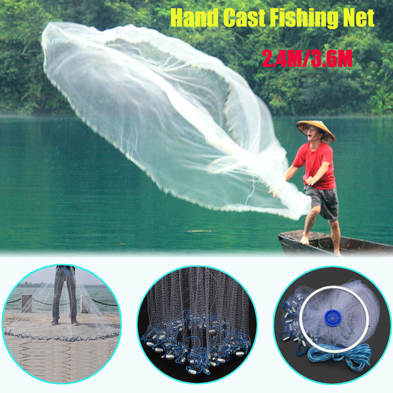 ZANLURE 2.4M/3.6M Throw Cast Net Nylon Monofilament Net Iron Nickel Plating Sinker Sea Fishing Net