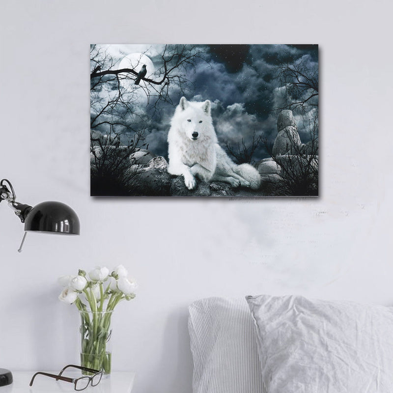 White Wolf Stone Canvas Wall Paintings Frameless Pictures Art Home Decor