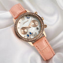 SINOBI 6556 Crystal Case Butterfly Women Leather Strap Ladies Dress Quartz Watch
