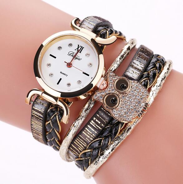 DUOYA DY114 Cute Style Owl Ladies Bracelet Watch Gift Leather Strap Quartz Watches