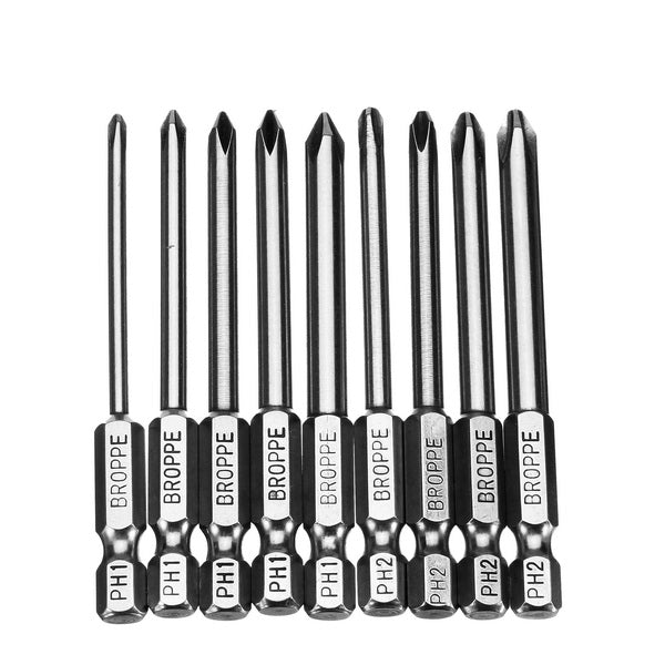 Broppe 9pcs 75mm Magnetic 1/4 Inch Hex Shank Cross Head Screwdriver Bits