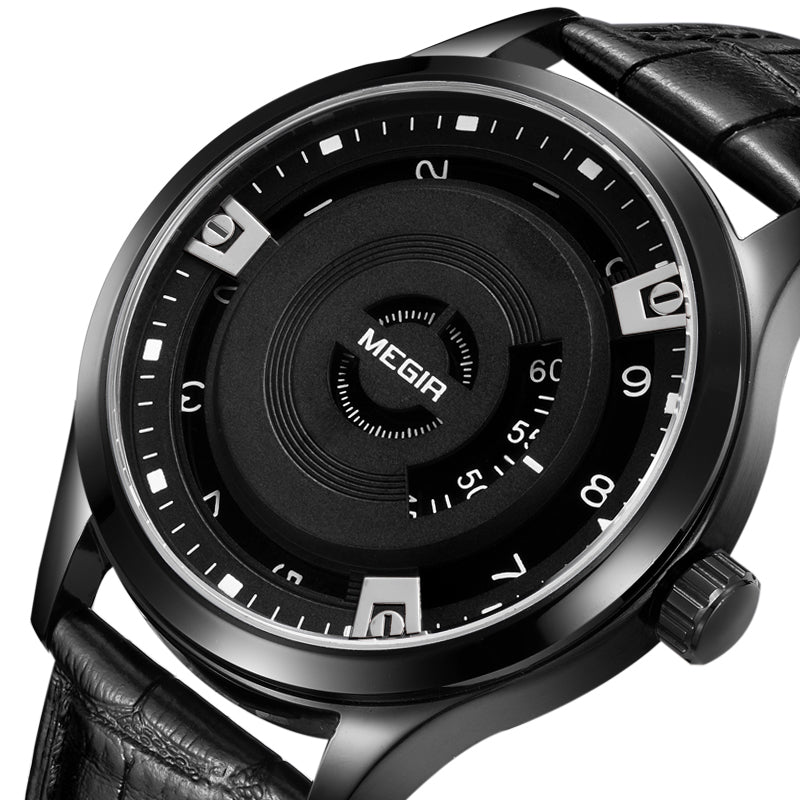 MEGIR MG1067 Fashion Casual Men Calendar Function Leather Watch Band Quartz Wrist Watch