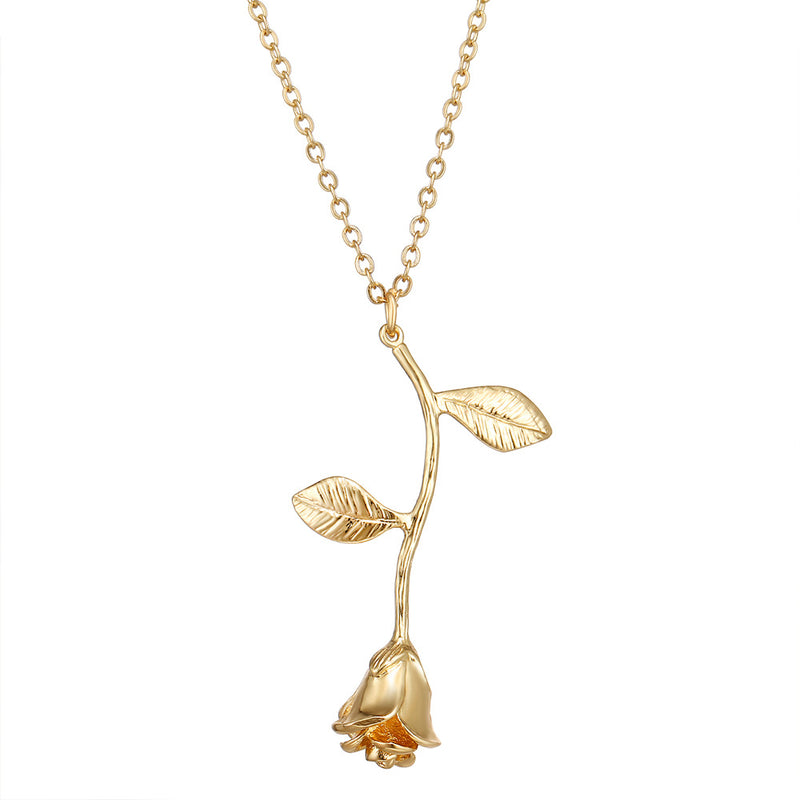 Trendy Three-color Rose Flower Pendant Necklace Valentine's Day Gift Ladies Jewelry