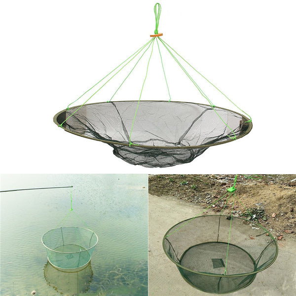 ZANLURE Green Steel Wire & Nylon Foldable Fishing Net Prawns Shrimps Crabs Catching Landing Net