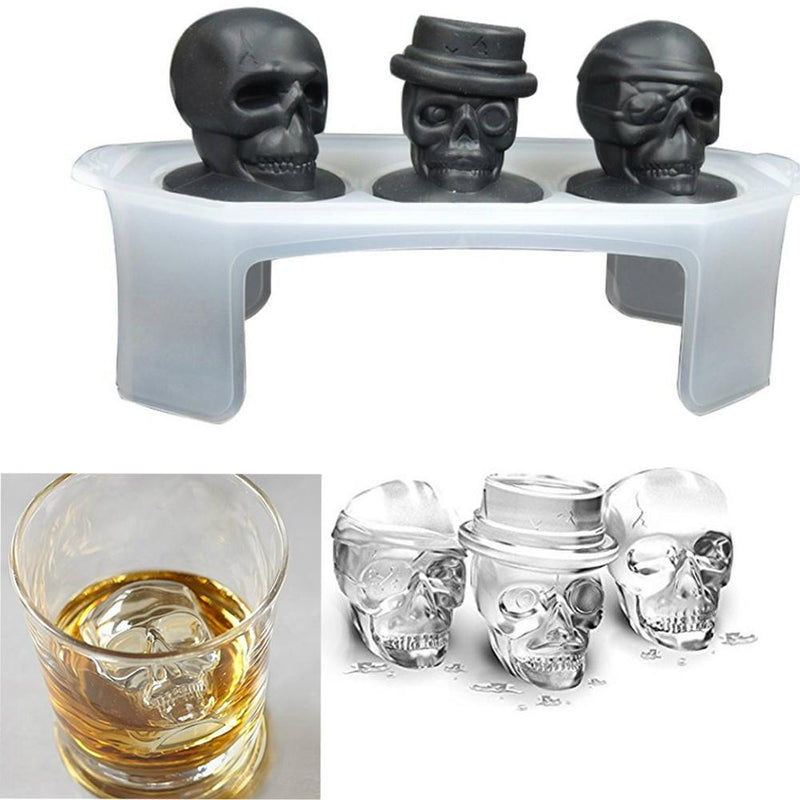 KCASA 3D Skull Ice Cube Tray Halloween Ice Mold Cocktiail Silicone Ice-cream Mold Maker Set Of 3
