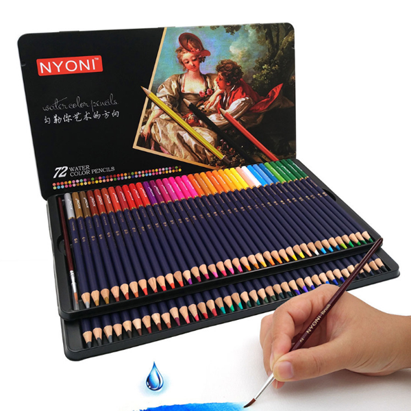NYONI N-2872 72-color Watercolor Paint Pencil Iron Box Packaging Set For Children Practice
