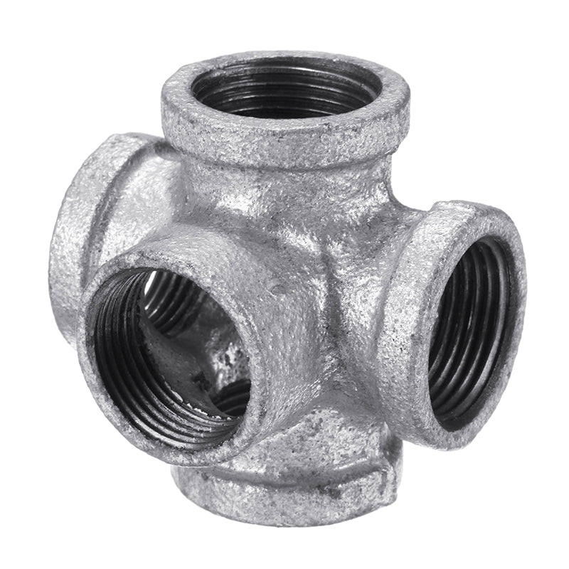 1/2" 3/4" 1" 5 Way Pipe Fitting Malleable Iron Galvanized Outlet Cross Female Tube Connector