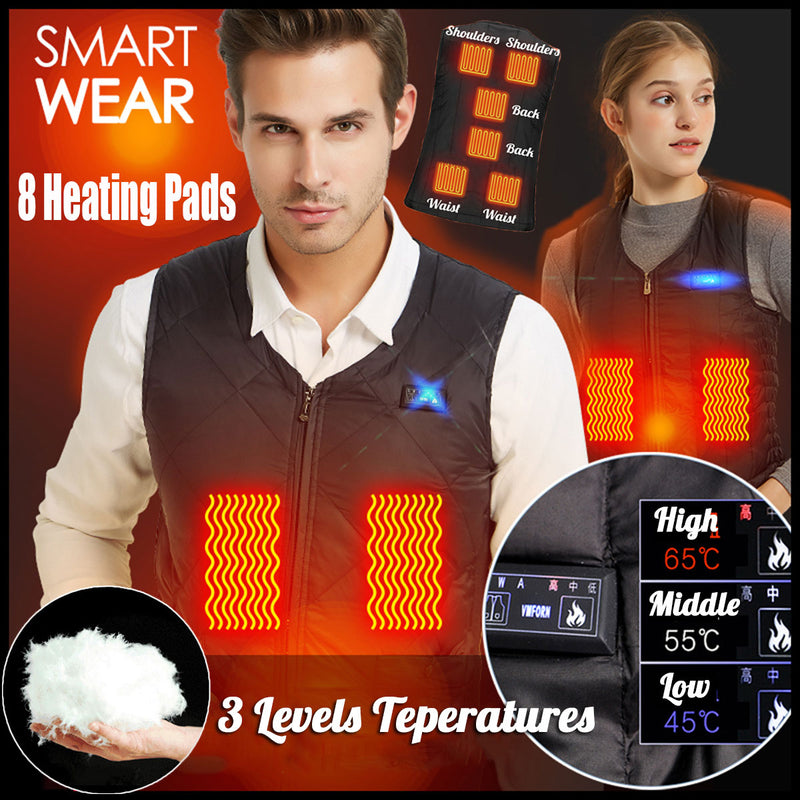 Dual ButtonElectric USB Down Vest Jacket Heated Jacket Adjust 8 heating Pads Hotplates Washable Winter Warm 3 Adjustment Temp