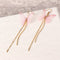 Sweet Pink Butterfly Arc Line Tassel Pendant Ear Clip Drop Earrings Fashion Jewelry for Women