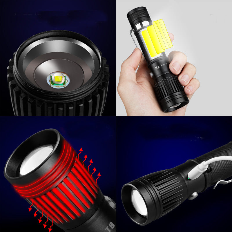 SHENYU A-GT01 T6/L8 COB+LED Dual Light USB Rechargeable Zoomable Flashlight