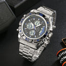 STRYVE S8018 Men Full Steel Waterproof Date Week Chrono Alarm Clock Dual Display Digital Watch