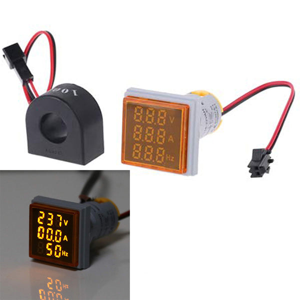 3pcs Geekcreit 3 in 1 AC 60-500V 100A Voltmeter Ammeter HZ Hertz Frequency Meter 22mm Digital Current Voltage Amp Signal Light Yellow LED Lamp Indicator with CT