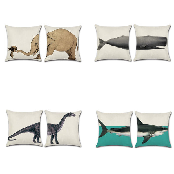 Elephant Shark Whale Dinosaur Cushion Cover Cotton Linen Pillow Case Throw Wedding Decor Pillowcase