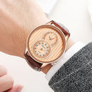 Fashion Dial Organ Stripe Two Creative Dial Leather Men Watch Classic Quartz Watch
