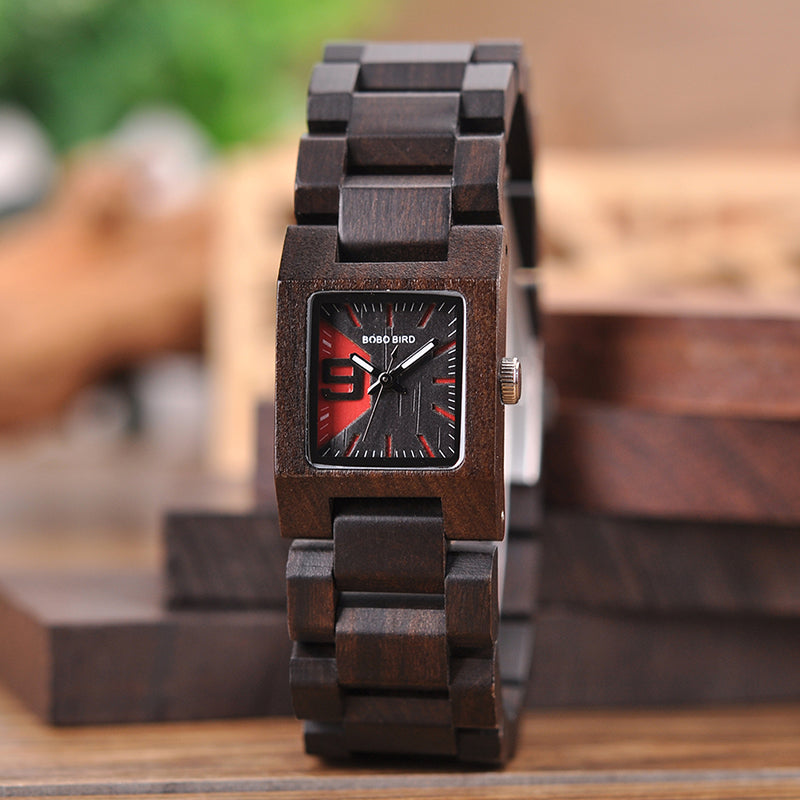 BOBO BIRD S02 25mm Small Square Dial Women Wrist Watch Wooden Quartz Watch