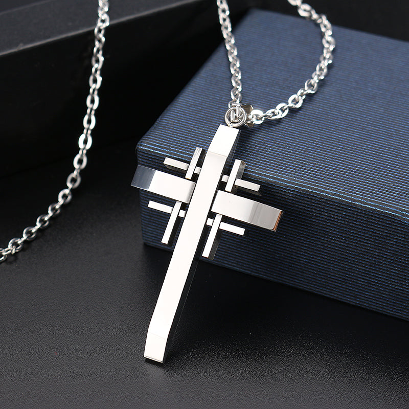 Trendy Silver Gold Men Cross Necklace Stainless Steel Charm Necklaces
