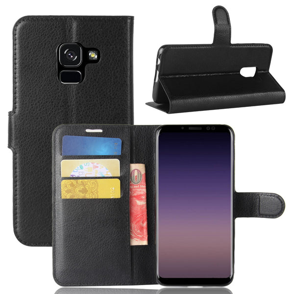 Litchi PU Leather Flip Card Slots Bracket Wallet Case for Samsung Galaxy A8 2018