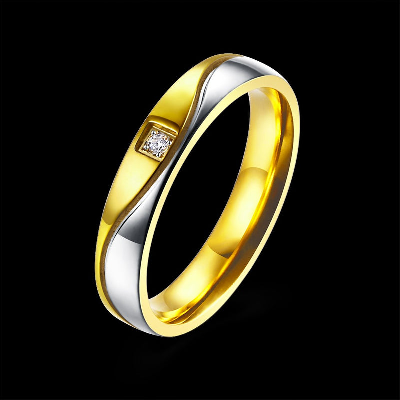 Gold Shine Stainless Steel Zircon Couple Ring Women Men Jewelry For Wedding Gift
