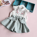 2PCS Summer Girls Clothing Set Floral Shirts+Short Kids Outfit Set For 2Y-9Y