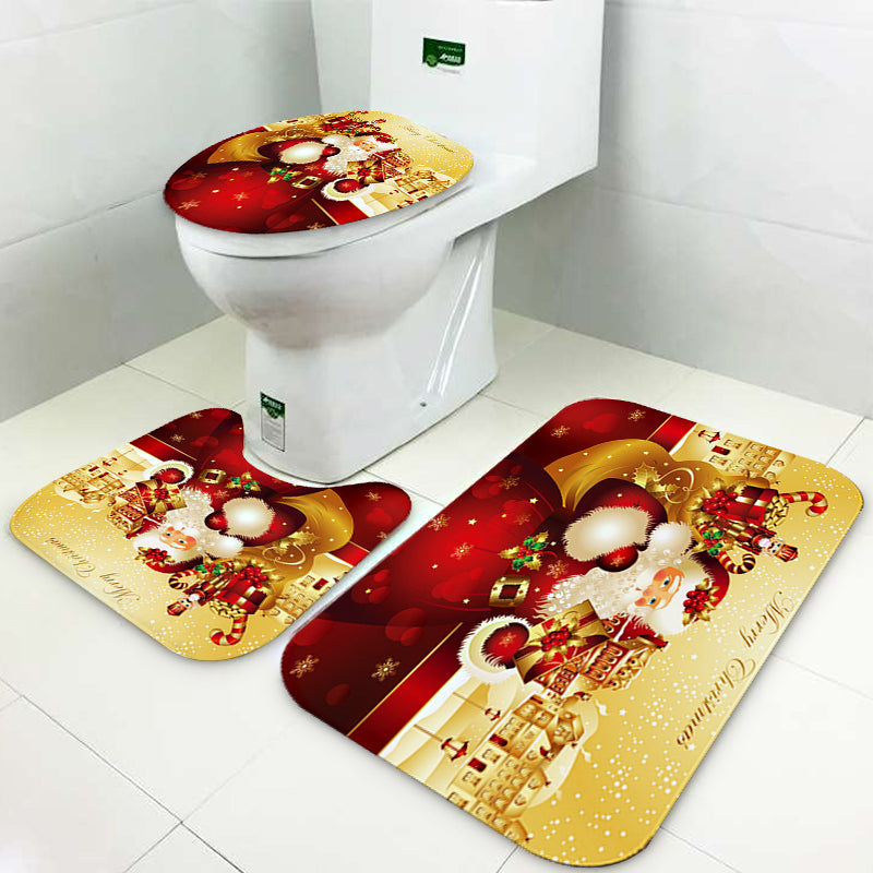 Santa Claus Waterproof Bathroom Toilet Seat Covers Mats Non-Slip Rugs Bath Mats Set Print Home Decor